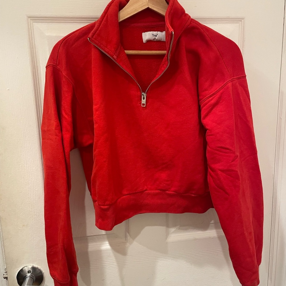 Aritzia Red Quarter-Zip Cropped Sweatshirt